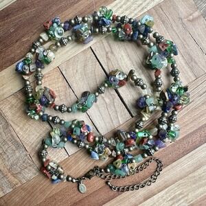 VTG  Artisan Cookie Lee Beaded Necklace 35-40 Inch Semi-Precious Stones Signed